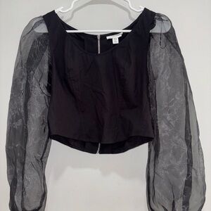 New TOPSHOP Black Corset Crop Organza Puff Sleeve Y2K Faerie, Size 8